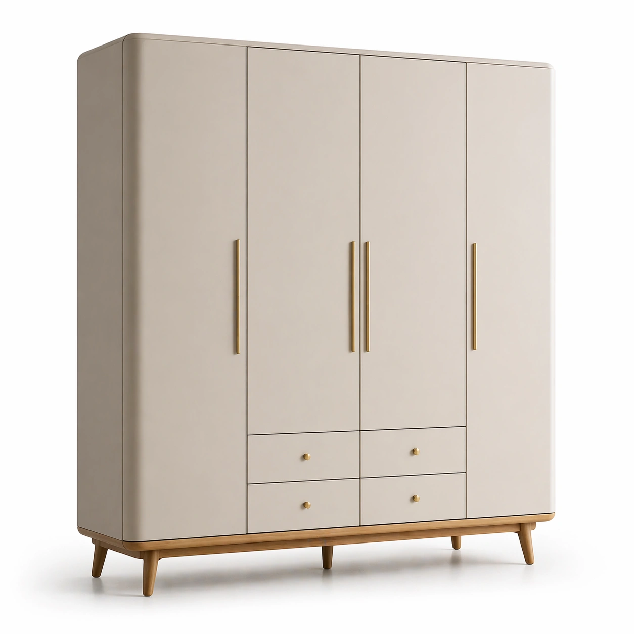 Armario moderno 4 puertas beige con patas de madera-merulyn